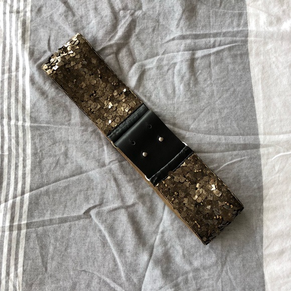 iBlues unique genuine leather bronze sequin belt - Picture 2 of 7